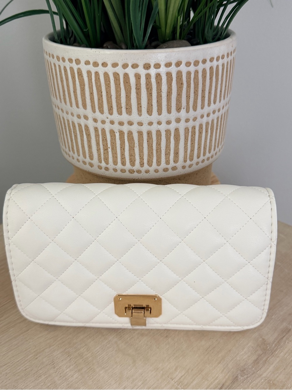 White Quilted Women's Crossbody Bag with Gold Hardware